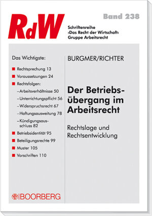 Buchcover Der Betriebsübergang im Arbeitsrecht | Christoph Burgmer | EAN 9783415040724 | ISBN 3-415-04072-0 | ISBN 978-3-415-04072-4