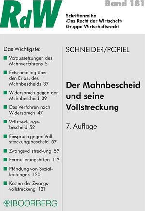 Buchcover Der Mahnbescheid und seine Vollstreckung | Roman Schneider | EAN 9783415056367 | ISBN 3-415-05636-8 | ISBN 978-3-415-05636-7