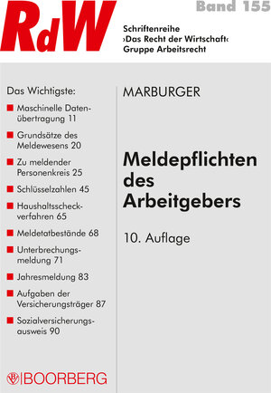 Buchcover Meldepflichten des Arbeitgebers | Horst Marburger | EAN 9783415056886 | ISBN 3-415-05688-0 | ISBN 978-3-415-05688-6