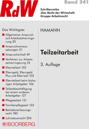 Buchcover Teilzeitarbeit | Wolfgang Hamann | EAN 9783415058569 | ISBN 3-415-05856-5 | ISBN 978-3-415-05856-9