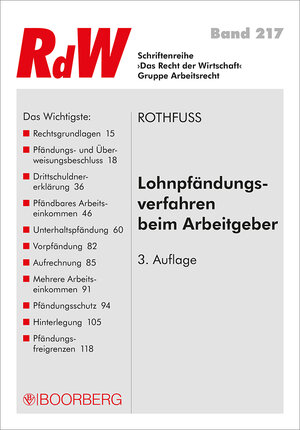 Buchcover Lohnpfändungsverfahren beim Arbeitgeber | Peter Rothfuss | EAN 9783415059306 | ISBN 3-415-05930-8 | ISBN 978-3-415-05930-6