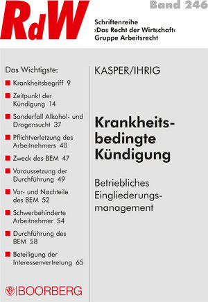 Buchcover Krankheitsbedingte Kündigung | André Kasper | EAN 9783415059627 | ISBN 3-415-05962-6 | ISBN 978-3-415-05962-7