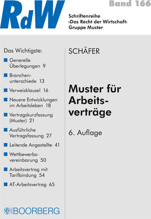 Buchcover Muster für Arbeitsverträge | Gerd Schäfer | EAN 9783415059979 | ISBN 3-415-05997-9 | ISBN 978-3-415-05997-9