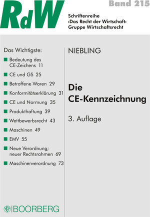 Buchcover Die CE Kennzeichnung | Jürgen Niebling | EAN 9783415060333 | ISBN 3-415-06033-0 | ISBN 978-3-415-06033-3