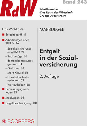 Buchcover Entgelt in der Sozialversicherung | Horst Marburger | EAN 9783415062481 | ISBN 3-415-06248-1 | ISBN 978-3-415-06248-1