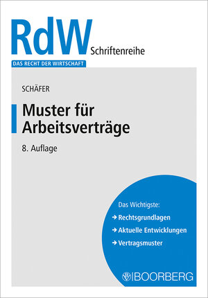 Buchcover Muster für Arbeitsverträge | Gerd Schäfer | EAN 9783415076068 | ISBN 3-415-07606-7 | ISBN 978-3-415-07606-8