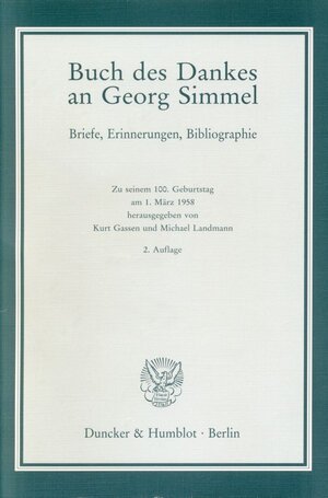 Buchcover Buch des Dankes an Georg Simmel.  | EAN 9783428079001 | ISBN 3-428-07900-0 | ISBN 978-3-428-07900-1