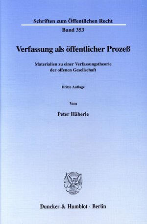 Buchcover Verfassung als öffentlicher Prozeß. | Peter Häberle | EAN 9783428084913 | ISBN 3-428-08491-8 | ISBN 978-3-428-08491-3