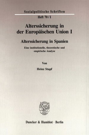 Buchcover Alterssicherung in der Europäischen Union I. | Heinz Stapf | EAN 9783428086238 | ISBN 3-428-08623-6 | ISBN 978-3-428-08623-8