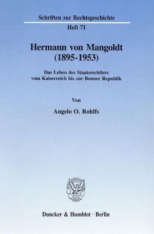 Buchcover Hermann von Mangoldt (1895–1953). | Angelo O. Rohlfs | EAN 9783428088690 | ISBN 3-428-08869-7 | ISBN 978-3-428-08869-0