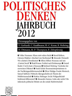 Buchcover Politisches Denken. Jahrbuch 2012.  | EAN 9783428139590 | ISBN 3-428-13959-3 | ISBN 978-3-428-13959-0