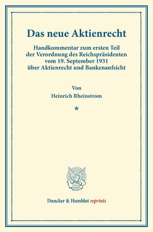Buchcover Das neue Aktienrecht. | Heinrich Rheinstrom | EAN 9783428168187 | ISBN 3-428-16818-6 | ISBN 978-3-428-16818-7