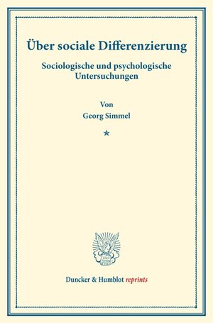 Buchcover Über sociale Differenzierung. | Georg Simmel | EAN 9783428177127 | ISBN 3-428-17712-6 | ISBN 978-3-428-17712-7