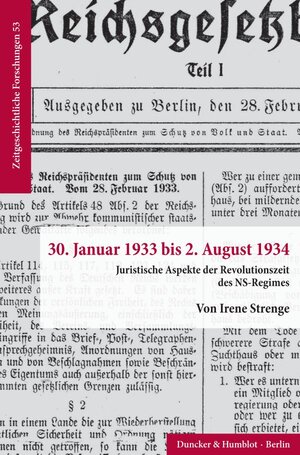 Buchcover 30. Januar 1933 bis 2. August 1934. | Irene Strenge | EAN 9783428180486 | ISBN 3-428-18048-8 | ISBN 978-3-428-18048-6