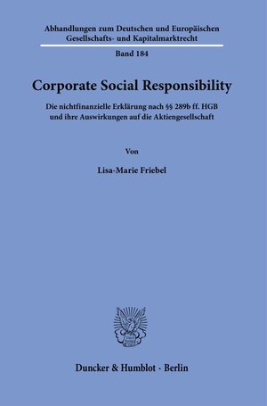Buchcover Corporate Social Responsibility. | Lisa-Marie Friebel | EAN 9783428183036 | ISBN 3-428-18303-7 | ISBN 978-3-428-18303-6