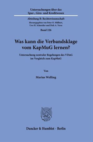 Buchcover Was kann die Verbandsklage vom KapMuG lernen? | Marius Welling | EAN 9783428191451 | ISBN 3-428-19145-5 | ISBN 978-3-428-19145-1