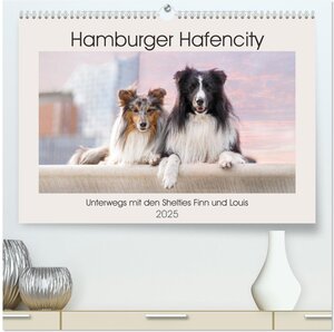 Buchcover Hamburger Hafencity - Unterwegs mit den Shelties Finn und Louis (hochwertiger Premium Wandkalender 2025 DIN A2 quer), Kunstdruck in Hochglanz | Sonja Teßen | EAN 9783435219612 | ISBN 3-435-21961-0 | ISBN 978-3-435-21961-2