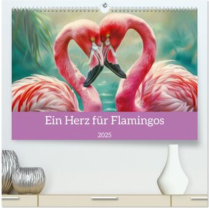 Buchcover Ein Herz für Flamingos (hochwertiger Premium Wandkalender 2025 DIN A2 quer), Kunstdruck in Hochglanz | Liselotte Brunner-Klaus | EAN 9783435687442 | ISBN 3-435-68744-4 | ISBN 978-3-435-68744-2