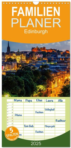 Buchcover Familienplaner 2025 - Edinburgh - Impressionen aus der schottischen Hauptstadt mit 5 Spalten (Wandkalender, 21 x 45 cm) CALVENDO | Christian Müller | EAN 9783457116579 | ISBN 3-457-11657-1 | ISBN 978-3-457-11657-9