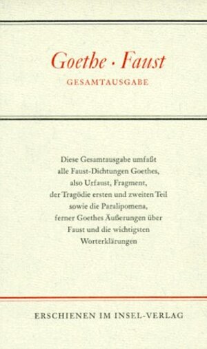 Buchcover Faust. Gesamtausgabe | Johann Wolfgang Goethe | EAN 9783458151883 | ISBN 3-458-15188-5 | ISBN 978-3-458-15188-3