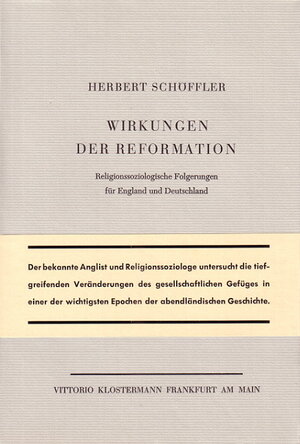 Buchcover Wirkungen der Reformation | Herbert Schöffler | EAN 9783465003687 | ISBN 3-465-00368-3 | ISBN 978-3-465-00368-7