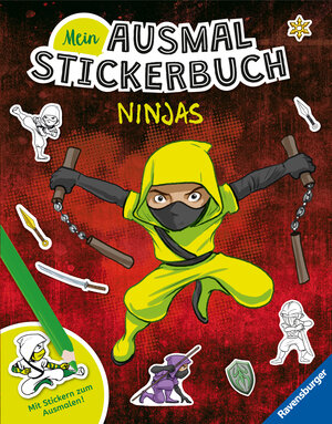 Buchcover Ravensburger Mein Ausmalstickerbuch Ninjas - Großes Buch mit über 250 Stickern, viele Sticker zum Ausmalen  | EAN 9783473489954 | ISBN 3-473-48995-6 | ISBN 978-3-473-48995-4