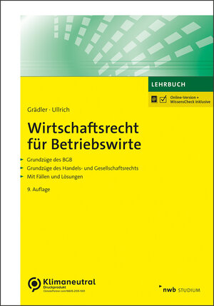 Buchcover Wirtschaftsrecht für Betriebswirte | Thomas Grädler | EAN 9783482532597 | ISBN 3-482-53259-1 | ISBN 978-3-482-53259-7