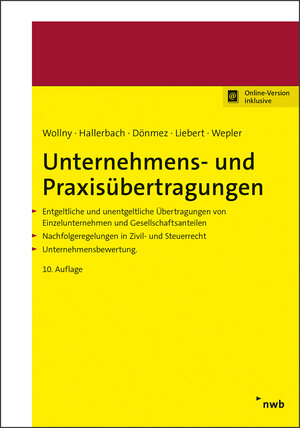 Buchcover Unternehmens- und Praxisübertragungen | Dorothee Hallerbach | EAN 9783482619342 | ISBN 3-482-61934-4 | ISBN 978-3-482-61934-2