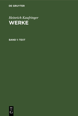 Buchcover Werke / Text | Heinrich Kaufringer | EAN 9783484101623 | ISBN 3-484-10162-8 | ISBN 978-3-484-10162-3