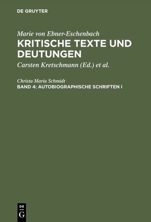 Buchcover Autobiographische Schriften I | Christa Maria Schmidt | EAN 9783484105973 | ISBN 3-484-10597-6 | ISBN 978-3-484-10597-3