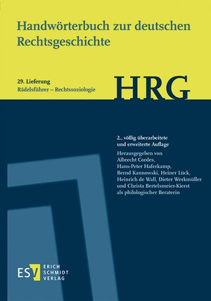 Buchcover Handwörterbuch zur deutschen Rechtsgeschichte (HRG) – Lieferungsbezug – Lieferung 29: Rädelsführer–Rechtssoziologie  | EAN 9783503199280 | ISBN 3-503-19928-4 | ISBN 978-3-503-19928-0