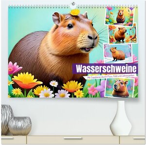 Buchcover Wasserschweine. Mit Capybaras durch Fluss, Feld und Jahreszeiten (hochwertiger Premium Wandkalender 2026 DIN A2 quer), Kunstdruck in Hochglanz | Steffani Lehmann | EAN 9783516096514 | ISBN 3-516-09651-9 | ISBN 978-3-516-09651-4