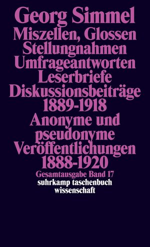 Buchcover Gesamtausgabe in 24 Bänden | Georg Simmel | EAN 9783518284179 | ISBN 3-518-28417-7 | ISBN 978-3-518-28417-9