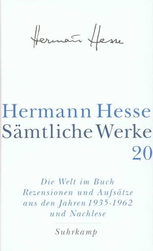 Buchcover Sämtliche Werke in 20 Bänden und einem Registerband | Hermann Hesse | EAN 9783518411209 | ISBN 3-518-41120-9 | ISBN 978-3-518-41120-9