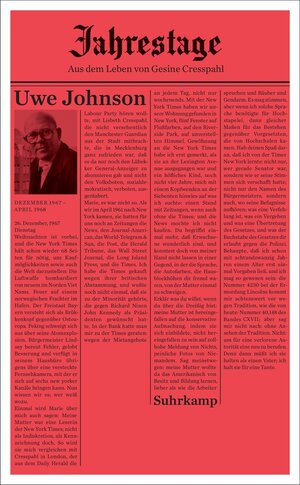 Buchcover Jahrestage 2 | Uwe Johnson | EAN 9783518730713 | ISBN 3-518-73071-1 | ISBN 978-3-518-73071-3