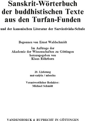 Buchcover Sanskrit-Wörterbuch der buddhistischen Texte aus den Turfan-Funden. Lieferung 20 | EAN 9783525261682 | ISBN 3-525-26168-3 | ISBN 978-3-525-26168-2