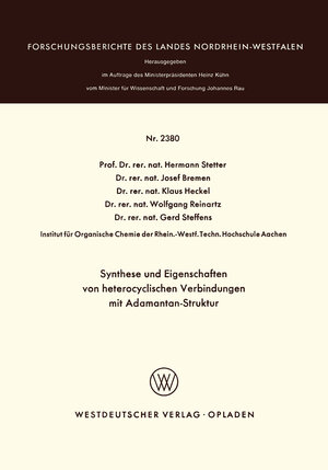 Buchcover Synthese und Eigenschaften von heterocyclischen Verbindungen mit Adamantan-Struktur  | EAN 9783531023809 | ISBN 3-531-02380-2 | ISBN 978-3-531-02380-9