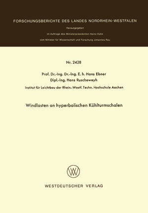 Buchcover Windlasten an hyperbolischen Kühlturmschalen | Hans Ebner | EAN 9783531024288 | ISBN 3-531-02428-0 | ISBN 978-3-531-02428-8