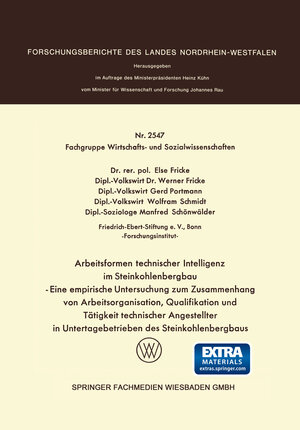 Buchcover Arbeitsformen technischer Intelligenz im Steinkohlenbergbau  | EAN 9783531025476 | ISBN 3-531-02547-3 | ISBN 978-3-531-02547-6
