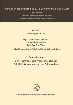 Buchcover Determinanten der Nachfrage nach Verkehrsleistungen | Ferdi Solzbacher | EAN 9783531026039 | ISBN 3-531-02603-8 | ISBN 978-3-531-02603-9