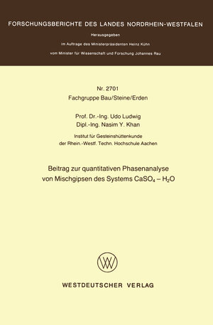 Buchcover Beitrag zur quantitativen Phasenanalyse von Mischgipsen des Systems CaSO4 — H2O | Udo Ludwig | EAN 9783531027012 | ISBN 3-531-02701-8 | ISBN 978-3-531-02701-2