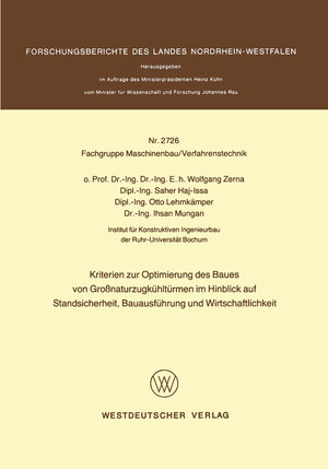 Buchcover Kriterien zur Optimierung des Baues von Großnaturzugkühltürmen im Hinblick auf Standsicherheit, Bauausführung und Wirtschaftlichkeit  | EAN 9783531027265 | ISBN 3-531-02726-3 | ISBN 978-3-531-02726-5