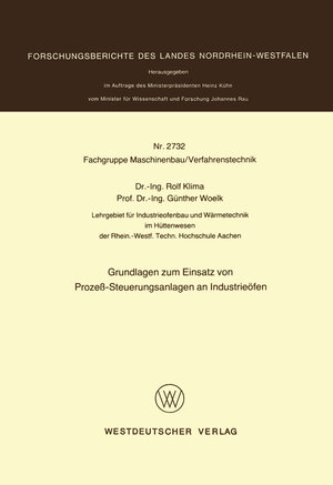 Buchcover Grundlagen zum Einsatz von Prozeß-Steuerungsanlagen an Industrieöfen | Rolf Klima | EAN 9783531027326 | ISBN 3-531-02732-8 | ISBN 978-3-531-02732-6