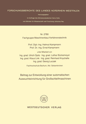 Buchcover Beitrag zur Entwicklung einer automatischen Auswuchteinrichtung für Großschleifmaschinen | Helmut Kampmann | EAN 9783531027807 | ISBN 3-531-02780-8 | ISBN 978-3-531-02780-7