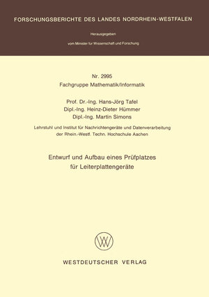 Buchcover Entwurf und Aufbau eines Prüfplatzes für Leiterplattengeräte | Hans Jörg Tafel | EAN 9783531029955 | ISBN 3-531-02995-9 | ISBN 978-3-531-02995-5