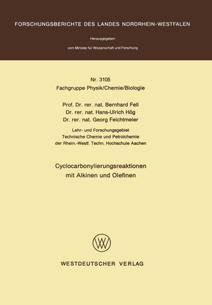 Buchcover Cyclocarbonylierungsreaktionen mit Alkinen und Olefinen | Bernhard Fell | EAN 9783531031057 | ISBN 3-531-03105-8 | ISBN 978-3-531-03105-7