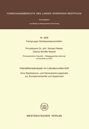 Buchcover Interaktionsanalyse im Literaturunterricht  | EAN 9783531032306 | ISBN 3-531-03230-5 | ISBN 978-3-531-03230-6