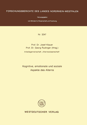 Buchcover Kognitive, emotionale und soziale Aspekte des Alterns  | EAN 9783531032474 | ISBN 3-531-03247-X | ISBN 978-3-531-03247-4