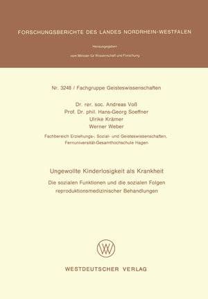 Buchcover Ungewollte Kinderlosigkeit als Krankheit | Andreas Voss | EAN 9783531032481 | ISBN 3-531-03248-8 | ISBN 978-3-531-03248-1