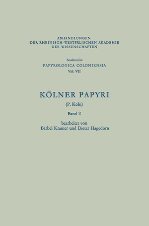 Buchcover Kölner Papyri | Bärbel Kramer | EAN 9783531099095 | ISBN 3-531-09909-4 | ISBN 978-3-531-09909-5